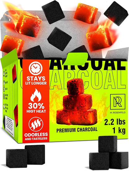 Premium Coconut Charcoal Cubes - Coconut Coals XL Pack of 72 Count & 1 KG (2.2 lbs) – Premium Quality 25mm (1x1x1 in) – 100% Natural Coconut Charcoal Cubes – NOT Quick Light - Pack of 1