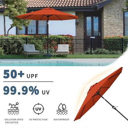 10FT Patio Umbrella, Outdoor Umbrella with Push Button Tilt and Crank, 8 Sturdy Ribs, UV Protection & Waterproof Market Umbrella for Pool, Backyard, Beach,Deck