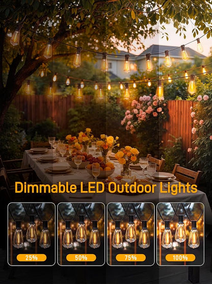 Outdoor String Lights Dimmable with Remote, 150 FT Outdoor Lights with 2 Timer and 3 Mode, Waterproof & Shatterproof Patio Lights, 2200K Energy Saving String Lights 4 Spare Bulbs for Patio Yard