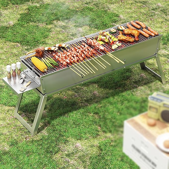 Charcoal BBQ Grill, Foldable Portable Tabletop Barbeque, Barbecue for Camping Hiking Garden Party Festivals Picnic,60x16cm