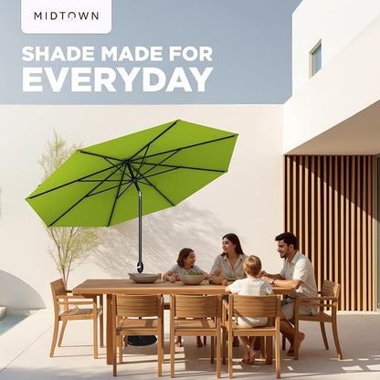 Midtown Umbrellas - 10-Year-No-Fade 8 Ft Patio Umbrella with Terylast Fabric, Auto-Tilt Aluminum Frame and 8 Reinforced Ribs for Deck, Pool, Garden & Beach - Pear Green Canopy, Black Pole