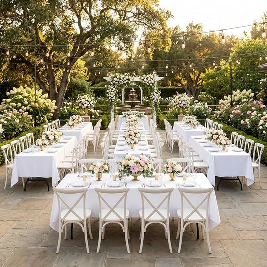 sancua 6 Pack White Tablecloth 60 x 84 Inch, Rectangle Table Cloth for 4ft Tables - Stain and Wrinkle Resistant Washable Polyester Table Cover for Dining Wedding Banquet Party Buffet Restaurant