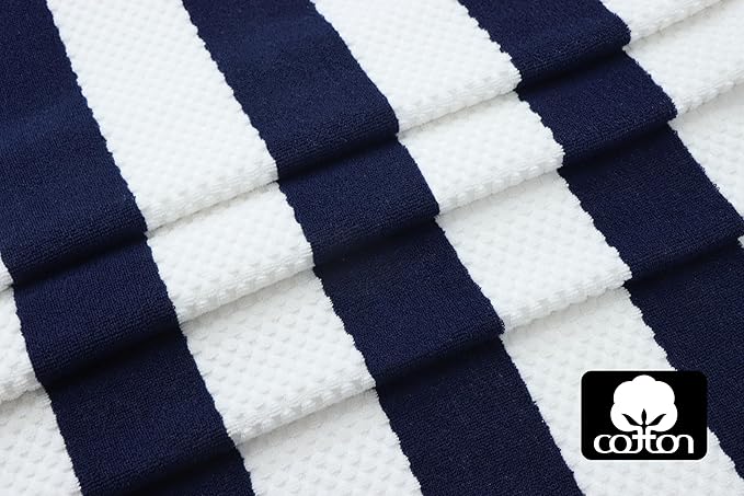 COTTON CRAFT Beach Lounge Chair Cover – 2 Pack Euro Spa Waffle Terry Towel Cabana Stripe Pool Chair Cover - 100% Cotton - 450 GSM Absorbent Quick Dry - Oversized 32 W x 82 L x 7 inch Pocket - Navy