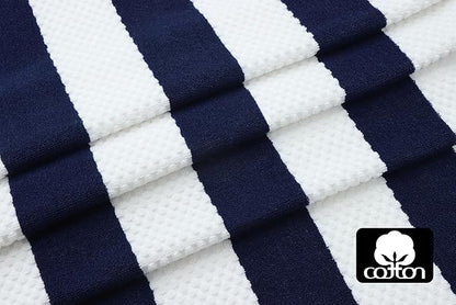 COTTON CRAFT Beach Lounge Chair Cover – 2 Pack Euro Spa Waffle Terry Towel Cabana Stripe Pool Chair Cover - 100% Cotton - 450 GSM Absorbent Quick Dry - Oversized 32 W x 82 L x 7 inch Pocket - Navy