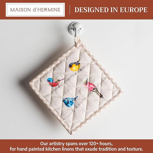 Maison d' Hermine Birdies On Wire 100% Cotton Pot Holder, 8 - inch by 8 - inch.
