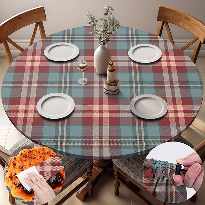 opstellen Fitted Round Tablecloth Waterproof Table Cloth Vinyl Indoor Outdoor Circle Cover for 36-44" Tables Dining Kitchen Apartment Home Party Gear Gifts Summer Fall Patio Picnic Camping Essentials