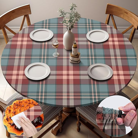 opstellen Fitted Round Tablecloth Waterproof Table Cloth Vinyl Indoor Outdoor Circle Cover for 36-44" Tables Dining Kitchen Apartment Home Party Gear Gifts Summer Fall Patio Picnic Camping Essentials