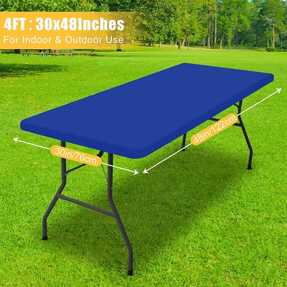 Rectangle Table Cloth, Waterproof Elastic Fitted Tablecloth for 4 Foot Folding Tables, Washable Polyester Tablecloths for Picnic, Camping, Outdoor (Blue, 30"x48")