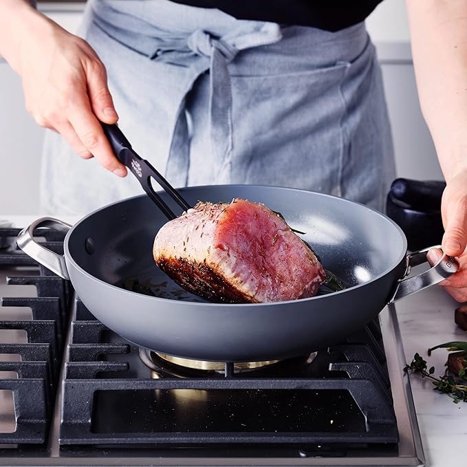 GreenPan Paris Pro Hard Anodized Healthy Ceramic Nonstick, 11" Everyday Frying Pan Skillet with 2 Handles and Stainless Steel Lid, PFAS-Free, Dishwasher Safe, Grey