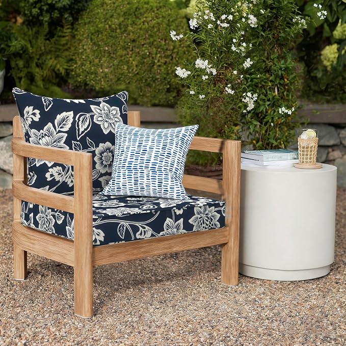 DYTXIII Outdoor Deep Seat Cushion Set, Water Repellent 24"x24" Patio Thick Cushions Replacement with Seat & Back Pillow for Patio Sofa, Wicker Chair, Couch - Vines Navy