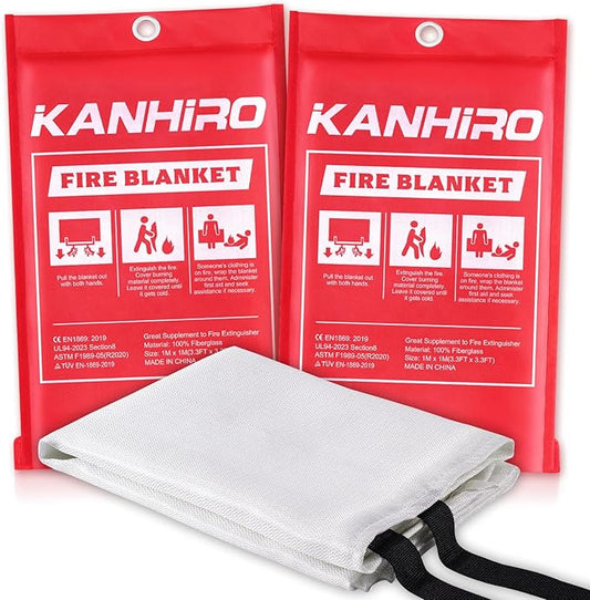 KANHIRO Fire Blanket Emergency for Home Kitchen - Fiberglass Fire Suppression Blanket Great for School, Fireplace, Grill, Car, Office, Warehouse (2 Pack, 39 in X 39 in)