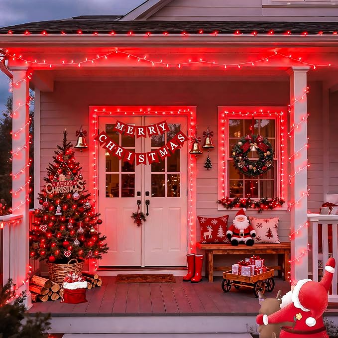 JMEXSUSS 33ft 100 LED Red Battery Operated Lights with Remote, Valentine Lights Battery Operated, Christmas String Light Indoor Outdoor for Valentine's Day Tree House Yard Xmas Decor (Pack of 2)