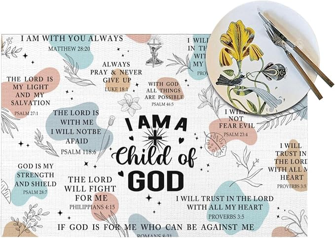 Christian Placemats Set of 4, God Table Place Mats for Kitchen | Washable Decorative Place Mats Holiday Party Farmhouse Decor Religious Happy Easter Day 12"x18"