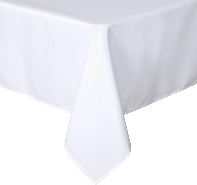 sancua Rectangle Tablecloth, 60 x 84 Inch, White | Stain and Wrinkle Resistant, Washable Polyester Cloth, Decorative Fabric Cover, For Dining Tables, Buffet Parties and Camping
