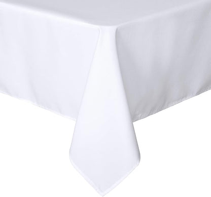 sancua Rectangle Tablecloth, 60 x 84 Inch, White | Stain and Wrinkle Resistant, Washable Polyester Cloth, Decorative Fabric Cover, For Dining Tables, Buffet Parties and Camping