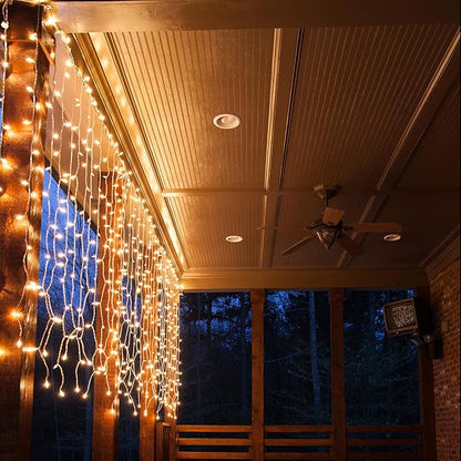 Eueasy Curtain Lights Outdoor, 300 LED Lights with 8 Lighting Modes. 15×3 FT Connectable, for Balconies, Fences, Stairs and Guardrails
