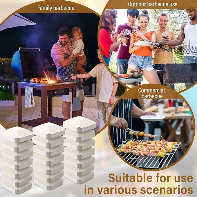 Baquler 30 Pcs Ceramic Briquettes for Gas Grill Replacement 2"x2" Universal BBQ Grill Briquettes, Reusable Even Heat Distribution Stone for Most Grills, Reusable Heat Plates Alternative