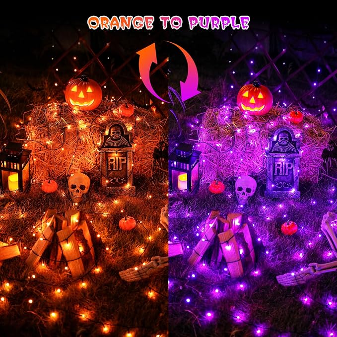JMEXSUSS 500 LED Halloween Lights Outdoor Orange and Purple with Remote | 173ft Color Changing Halloween String Lights, Waterproof Christmas Tree Lights Plug in for Yard Tree Indoor Decor