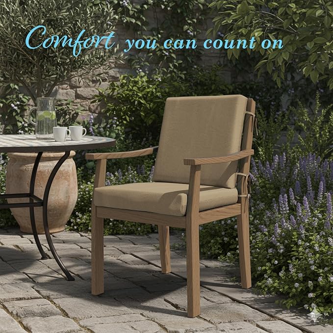 California Umbrella Outdoor Dining Chair, Patio Seat Cushion, 20 x 40 Inch, Premium Outdoor Memory Foam, Fade Resistant, Sunbrella Fabric, Fabric Ties, Heather Beige