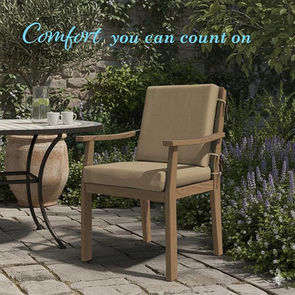 California Umbrella Outdoor Dining Chair, Patio Seat Cushion, 20 x 40 Inch, Premium Outdoor Memory Foam, Fade Resistant, Sunbrella Fabric, Fabric Ties, Heather Beige