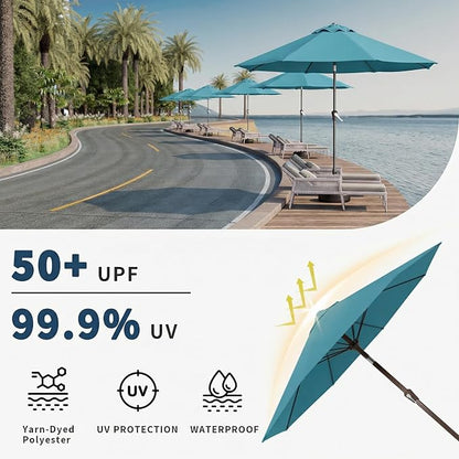 9FT Patio Umbrella Outdoor Table Umbrella w/Push Button Tilt and Crank, 8 Sturdy Ribs, UV Resistant Waterproof Market Umbrella for Pool, Deck, Backyard, Garden, Sky Blue