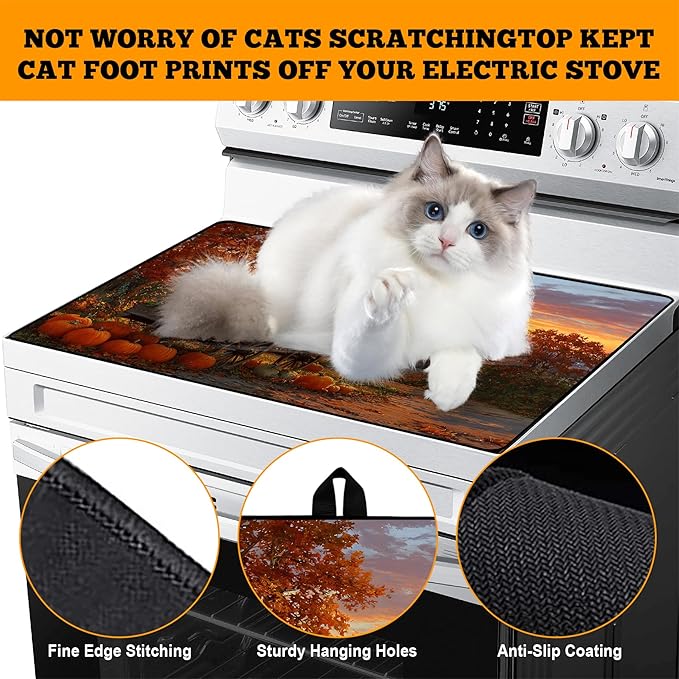 Multi-Design Stove Cover for Glass/Electric Stoves - 3-in-1 Heat-Resistant Protector Mat, Non-Slip Drying Rack 28"x20"