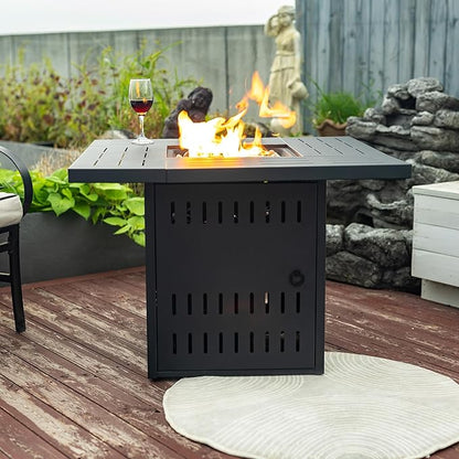 KEIKI 34 Inch Propane Fire Pit Table, 50,000 BTU Rectangular Steel Gas Fireplace, Outdoor Patio Heater for Garden Deck Courtyard