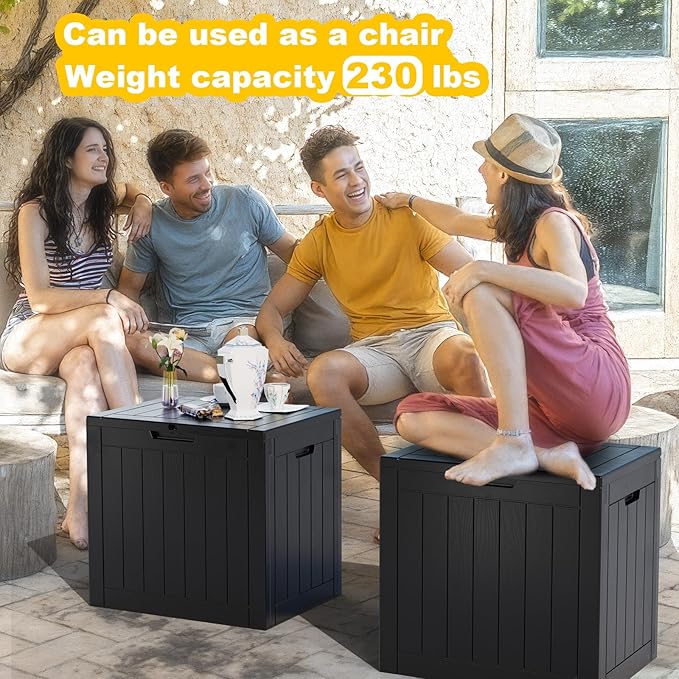 PatioZen 30 Gallon Deck Box,Resin Outdoor Storage Box with Lockable for Patio Furniture, Garden Tools Waterproof Outside Storage Box, Black