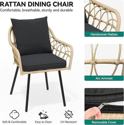 YITAHOME Outdoor Armchairs Set, Handwoven All-Weather Rattan Chairs with Plush Removable Cushions and Sturdy Iron Frame for Patio, Deck, or Poolside (Set of 4)