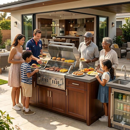 27-IN Premium 304 Stainless Steel Built-in Charcoal Grill with Adjustable Tray, Large Front Access Door, Side Vents,and Includes Griddle Plate and Accessory Set,Ideal for Outdoor Family BBQ