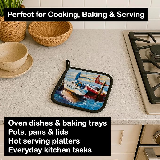 Caroline's Treasures JMK1242PTHD Symmetry Sailboats Pair of Pot Holders Kitchen Heat Resistant Pot Holders Sets Oven Hot Pads for Cooking Baking BBQ, 7 1/2 x 7 1/2