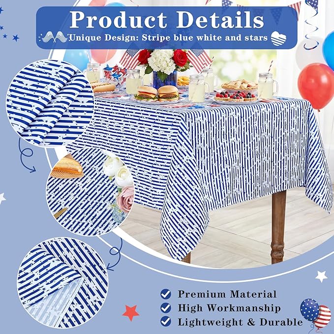 Independence Day Table Cloth 4th of July Decoration 58x120inch American Flag Blue White Striped Star Dresser Scarves Holiday Table Overlays Outdoor Party Celebration