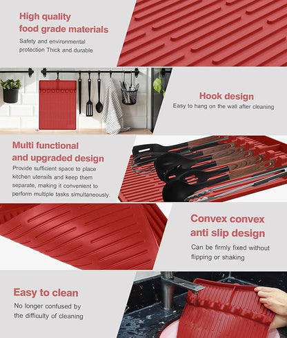 Silicone Grill Mat Compatible with Blackstone, BBQ Griddle Tools Mat with Drip Pad, Large Spatula Holder for Outdoor Kitchen Counter, Gifts for Men (red)