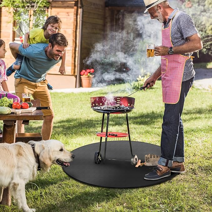 36" Fire Pit Mat for Solo Stove Bonfire, 4-Layer Fireproof Mat Round Under Grill Mat for Deck,Patio,Grass,Reusable Oil-Proof and Waterproof Fireplace Mat BBQ Floor Mat for Solo Stove Accessories