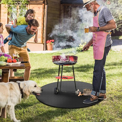 36" Fire Pit Mat for Solo Stove Bonfire, 4-Layer Fireproof Mat Round Under Grill Mat for Deck,Patio,Grass,Reusable Oil-Proof and Waterproof Fireplace Mat BBQ Floor Mat for Solo Stove Accessories