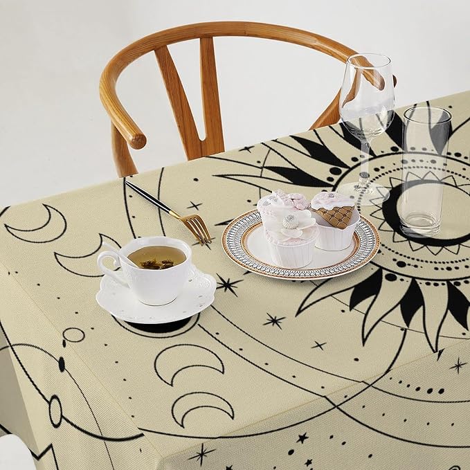 Vintage Tarot Moon Sun Tablecloth Moon Phase Star Galaxy Space Esoteric Astrology Table Cloth Water Resistant Wipeable Table Cover for Farmhouse Picnic Party Holiday Kitchen Dinner Table 55"x55"