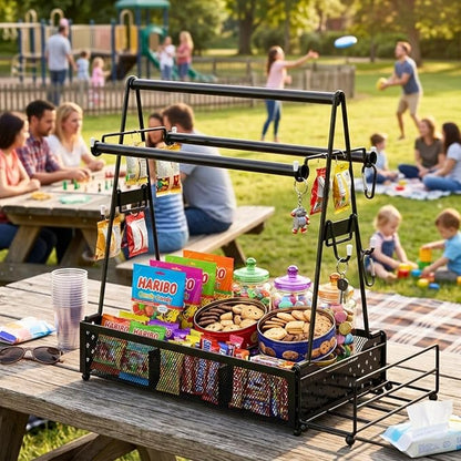 Grill caddy, BBQ Caddy Organizer with Paper Towel Holder, Black Metal Grill Accessory Rack, Kitchen Condiment Storage Basket with Utensil Holder
