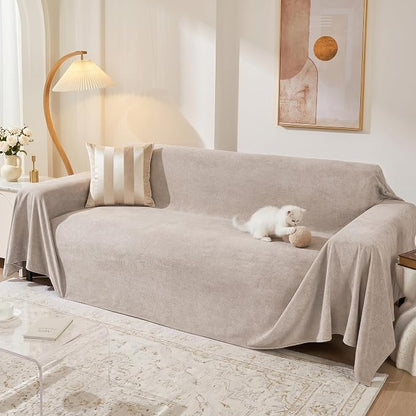 MEETSKY Sectional Couch Cover Washable, Oversized Sofa Cover for 3 Cushion Couch Sofa, Cat Scratch Proof Furniture Protector Covers Soft L Shape Sofa Covers for Dogs, 91" x 150", Oat