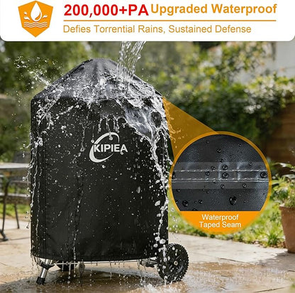Kipiea 600D Grill Cover for Weber 22 Inch Charcoal Kettle, Heavy-Duty Oxford BBQ Grill Covers with 3 Buckles, Waterproof, Wind Resistant, Anti UV, No Tears (28" W X 28" D X 35.5" H)