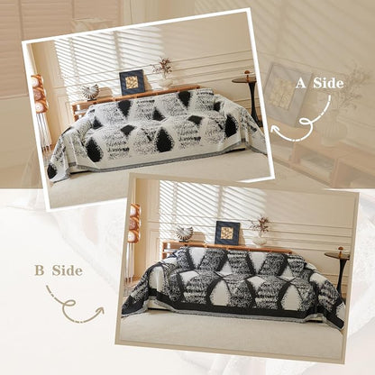 MYSKY HOME Boho Couch Cover for Dogs Washable Black Rhombic Couch Sofa Protector for Loveseat Sofa with Pets Friendly Chenille Geometric Sofa Covers Soft Durable Farmhouse Sofa Slipcovers, 71" X102"