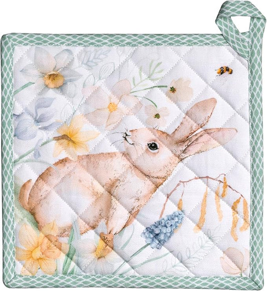 Maison d' Hermine Pot Holders 100% Cotton Heat Resistant Potholders 8" x 8" Hot Pads with Loop BBQ Cooking Baking Hotel Farmhouse Kitchen Handling Hot Pans Spring Summer (Pack of 1, Easter Dew)
