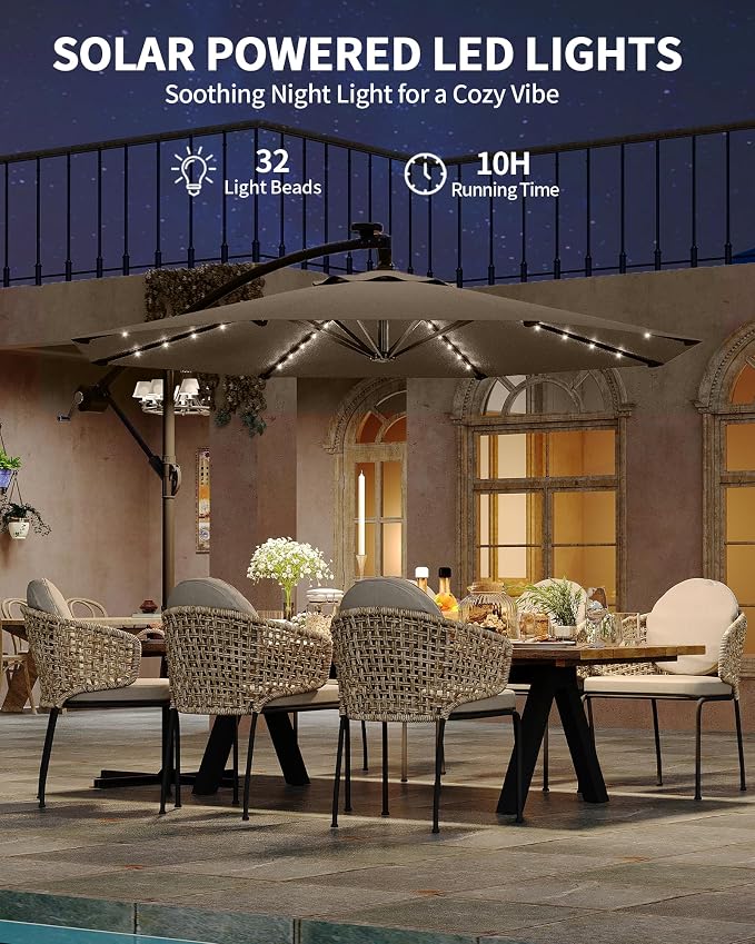 15FT Outdoor Patio Umbrella,Double-Sided Rectangle Market Umbrella with 36 LED Solar Lights & Base,UV50+ Weather-Resistant Oversized Outdoor Umbrella,Crank Lift,3-Way Shade for Pool,Garden,Backyard