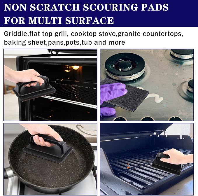 Reallnaive 155 Pcs Griddle Cleaning Kit for Flat Top Grill,Black | Screen Holder, Grill Screens Cleaning Pads, Heavy Duty Abrasive Mesh Pads for Cast Iron, Stainless Steel Griddle Cleaner