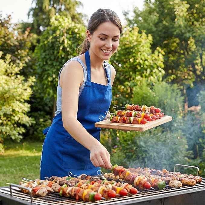 20 Pcs Metal Grill Skewers, 8 Inch Stainless Steel Kabob Skewers for Grilling, Reusable Kebab Skewer Metal BBQ Skewer for Kabobs Barbeque Chicken Fruit Vegetable Camping