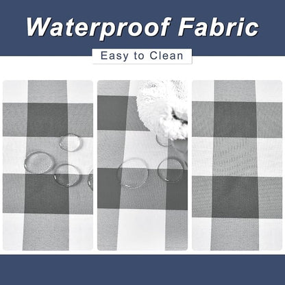 Hiasan Buffalo Plaid Table Runner, Classic Farmhouse Tabletop Collection, Waterproof Table Runner for Kitchen Dining, Banquet, Restaurant, Outdoor Use, 14W x 72L, Grey and White, 1 Piece