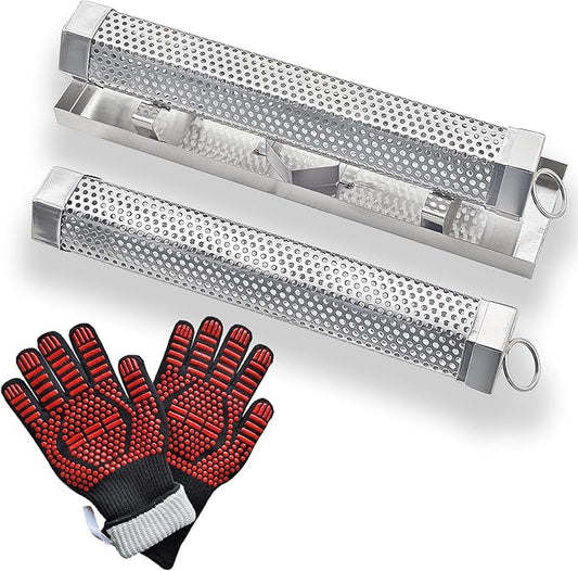 2X12'' Pellet Smoker Tube Kit, Smoke Tube for Pellet Smoker With a Stainless Steel Tray and Tube Cover, 5 Hours Billowing Smoke, Works with Any Grill or Smoker