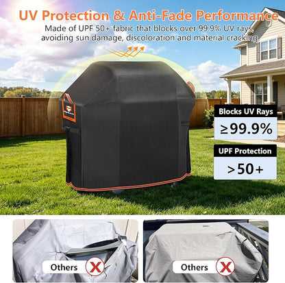 48" BBQ Grill Cover for Outdoor Grill 1000D Heavy Duty Waterproof | Fits Weber Spirit and Spirit II 200 Series Gas Grills, Tear & Fade Resistant 7138 Grill Cover with Buckles, Air Vents, Handle
