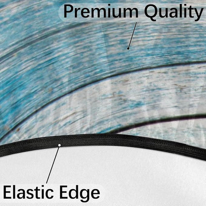 Outdoor Tablecloth with Umbrella Hole, Blue Wooden Round Fitted Table Cloth with Elastic 36"-44" Waterproof Oil-Proof Round Outdoor Tablecloth Patio Table Cover for Picnic Camping Party
