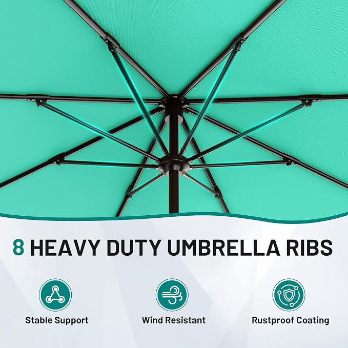 AreShark 12 FT Patio Umbrella for Outdoor, Outdoor Table Umbrella with Crank, Outdoor Patio Umbrellas with 8 Sturdy Ribs, Patio Umbrellas for Market, Garden, Pool (Aqua Sky)