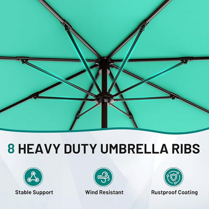 AreShark 12 FT Patio Umbrella for Outdoor, Outdoor Table Umbrella with Crank, Outdoor Patio Umbrellas with 8 Sturdy Ribs, Patio Umbrellas for Market, Garden, Pool (Aqua Sky)